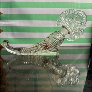 Intricate Clear Glass Cornucopia Vase